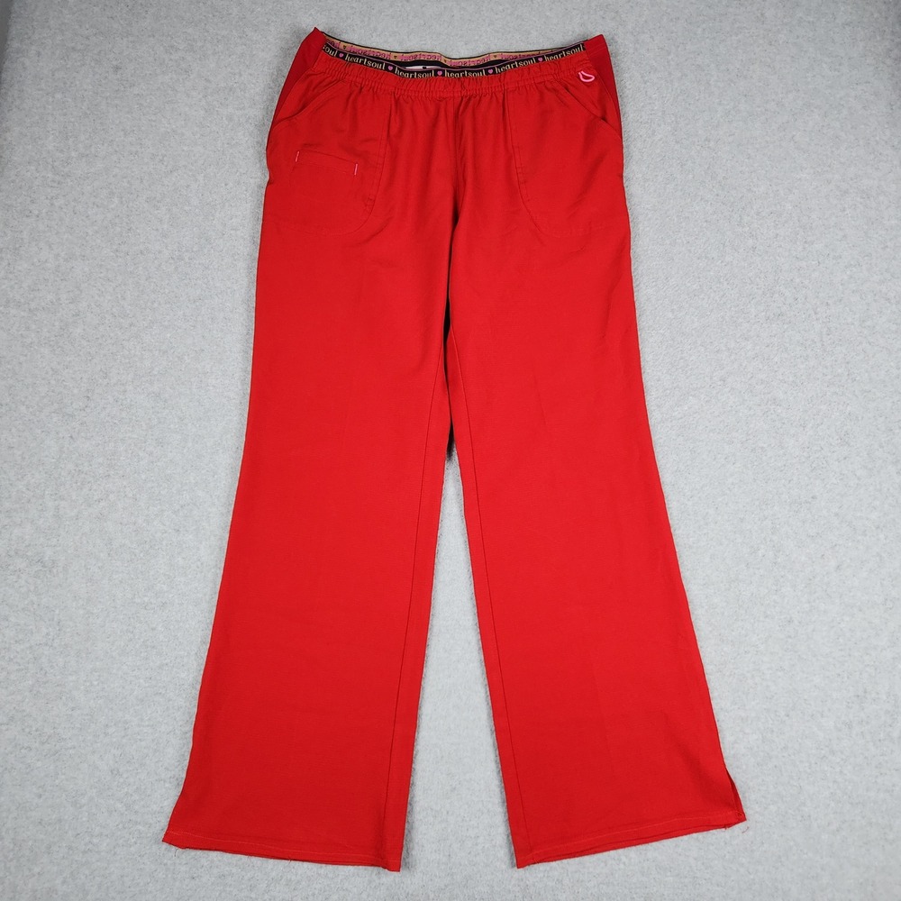 Heartsoul Scrub Pants Women Medium‎ Petite Red Stretch Elastic Waist Wide Leg